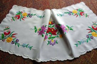 Vintage Hand Embroidered Long Runner Bright Colourful Florals