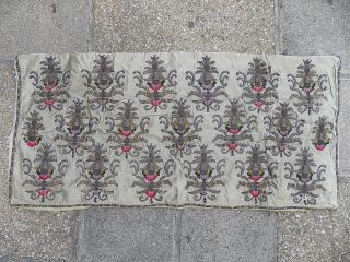 Antique Hand Embroidered Silk & Metal Thread Bolster Cushion Cover 105 Cm X 50