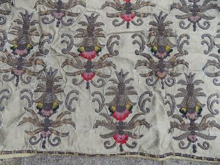 ANTIQUE HAND EMBROIDERED SILK & METAL THREAD BOLSTER CUSHION COVER 105 cm x 50 2