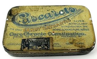 Rare Very Early Cascarets Candy Cathartic Tin With Tax Stamp - Scarce