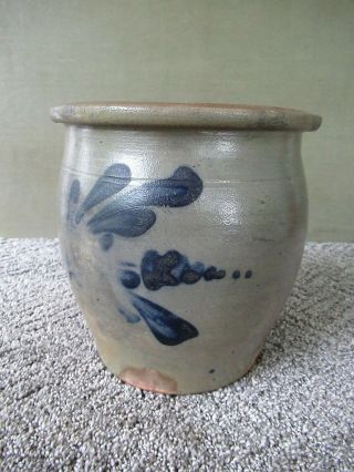 Antique Crock Cobalt Slip Decorated Stoneware Pottery 1/2 Gallon