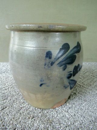 Antique Crock Cobalt Slip Decorated Stoneware Pottery 1/2 Gallon 2