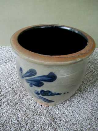 Antique Crock Cobalt Slip Decorated Stoneware Pottery 1/2 Gallon 3