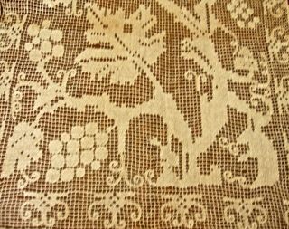 pair fine antique linen Italian filet lace runners w grapevine designs v lovely 6