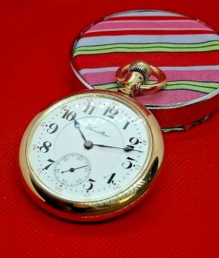 1912 Hamilton Grade 974 Model 1,  16s 17j Pocketwatch Swing Out Case; Keeps Time