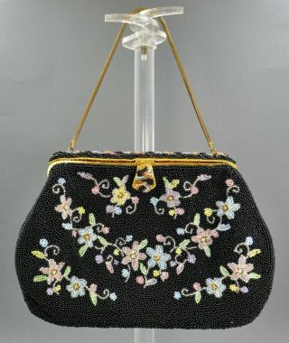 Fine Art Nouveau French Oberon Glass Beaded Handbag Purse Paris Fashion House