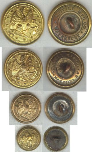 Civil War And Earlier Us Navy Button Mixed Set - Incl.  1861 Scovill Coat Size