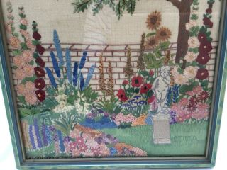 Fab Vintage Needlepoint Tapestry Framed Picture Garden Scene In Frame 5
