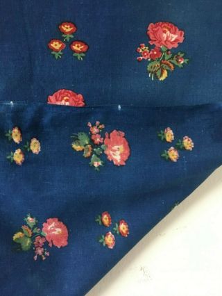 Charming 19th C.  French Indigo Floral Cotton Fabric (2773) 2