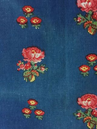 Charming 19th C.  French Indigo Floral Cotton Fabric (2773) 3