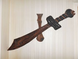 Antique Hand Crafted Wooden Moorish Viking Sword 48 " Wall Hung - Bar Tavern Pub