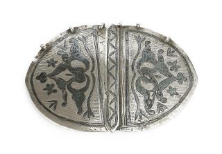 19th Century Ottoman Empire White Metal & Niello Belt Buckle A/f