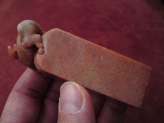 Vintage Chinese carved soapstone seal with horse finial 4