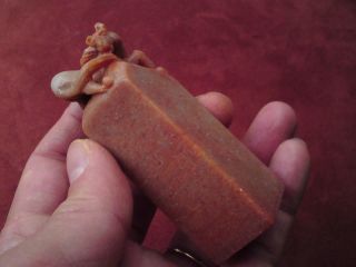 Vintage Chinese carved soapstone seal with horse finial 7