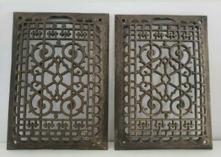 2 Cast Iron grate/vent COVERS craftsman Victorian wall matching pair 13x9 2