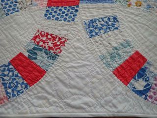 Only One Antique c1930 Red Blue Wedding Ring TABLE Doll QUILT 19x18 4