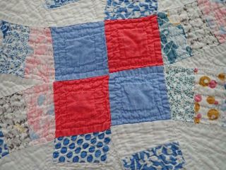 Only One Antique c1930 Red Blue Wedding Ring TABLE Doll QUILT 19x18 5