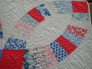 Only One Antique c1930 Red Blue Wedding Ring TABLE Doll QUILT 19x18 6