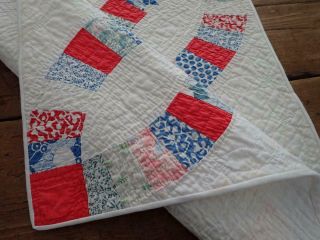 Only One Antique c1930 Red Blue Wedding Ring TABLE Doll QUILT 19x18 7