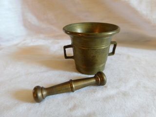 Vintage Solid Brass Mortar And Pestle Set Miniature Pharmacist Alchemist 1 3/4 "