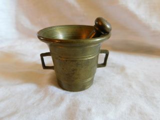 Vintage Solid Brass Mortar and Pestle Set Miniature Pharmacist Alchemist 1 3/4 