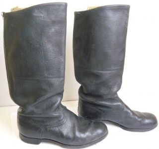 Vtg Soviet Russian Army Officer Leather Boots Military Uniform Size 10 Us