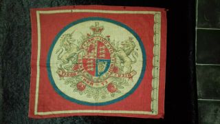 Victorian Textile Flag/banner.  Royal Coat Of Arms,  Motto.  Great Colors.