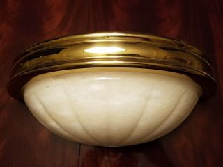 Vintage Sculptured Brass And Spanish Alabaster Sconce Light