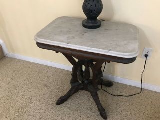 Antique Carved Mahogany Table With White Marble Top,  Estate Piece