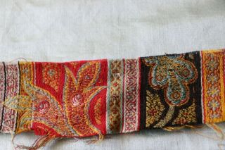 Antique Wool Paisley Kashmir Shawl Border Fabric L - 62 