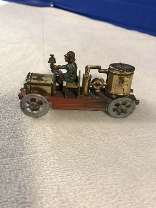 1920s Meier Germany Tin Penny Toy Hose Fire Truck Dog & Cart Logo