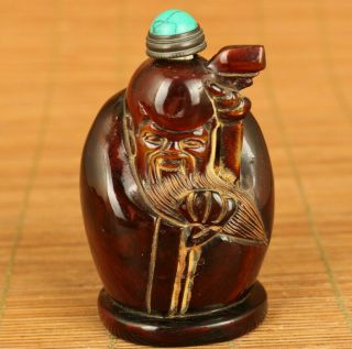 Rare Chinese Old Yak Horn Handcarved God Of Longevity Statue Snuff Bottle Gift