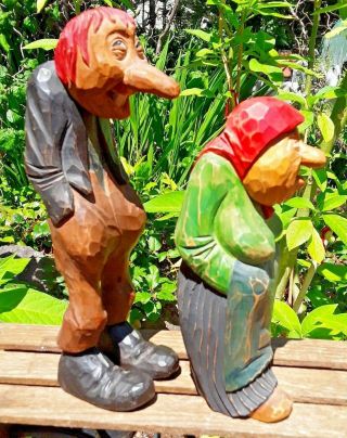 Norway Hand Carved Wooden Handsome ' TROLL COUPLE ' SIGNED,  Masterfully Crafted, 2