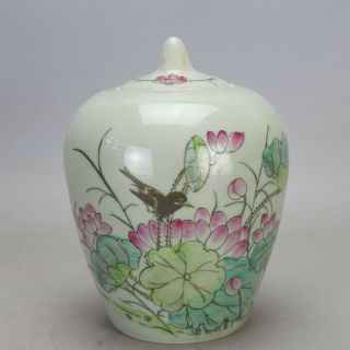 China Old Hand - Carved Porcelain Famille Rose Glaze Bird & Flower Tea Caddy C02