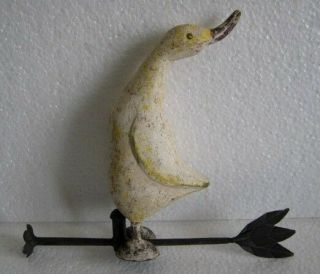 Vintage Old Wooden Duck Weather Vane Brass Eyes,  Iron Legs.