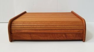 Vintage Mcm Large Teak Tambour Door Box Cassette Storage Organizer Audio Desk