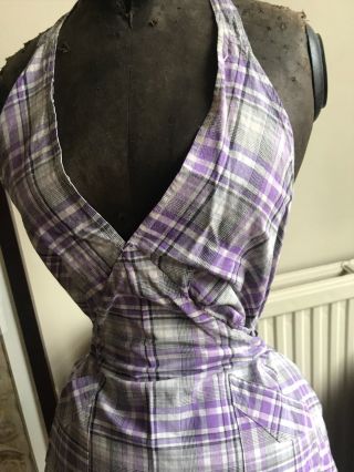 Vintage French Apron Purple & White Checkered Pinny Period Costume - Baking Time 3