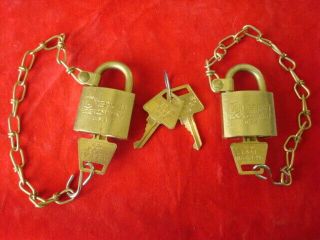 Rare Padlocks With Keys,  Stamped " Set U.  S.  " Us Army American Lock Co