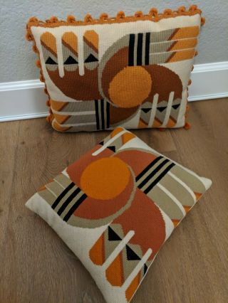 Unique Mid Century Modern Pillows,  Hand Embroidered Very