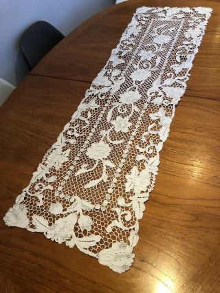 Vintage Hand Worked Whitework Crochet Lace Table Runner