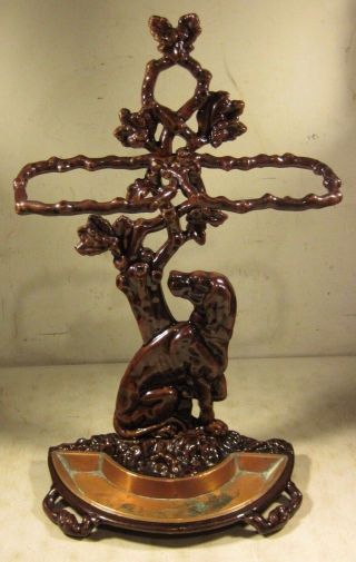 Antique Pechenard Porcelain Cast Iron Figural Umbrella Stand France Hunting Dog
