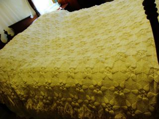 Antique Hand Crocheted Ecru Bedspread - Coverlet