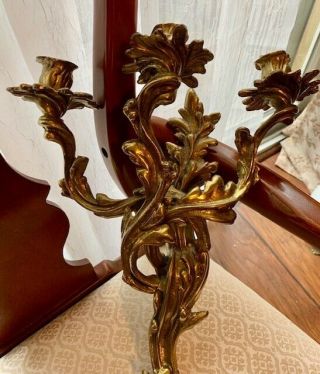 Vintage (antique ?) Victorian Style 3 Arm Candelabra Wall Sconce Brass