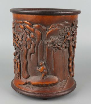 Chinese Exquisite Hand - carved the ancients horse Carving bamboo Brush Pot 2