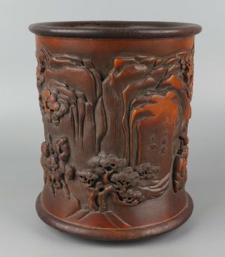 Chinese Exquisite Hand - carved the ancients horse Carving bamboo Brush Pot 4