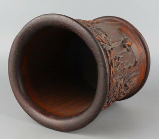 Chinese Exquisite Hand - carved the ancients horse Carving bamboo Brush Pot 5