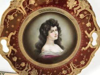 Antique Royal Vienna Amorosa Portrait Hand Paint Raised Gold Bows Cabinet Plate