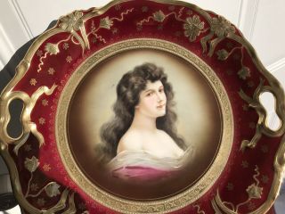 Antique Royal Vienna Amorosa Portrait Hand Paint Raised Gold Bows Cabinet Plate 3