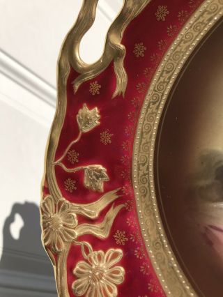Antique Royal Vienna Amorosa Portrait Hand Paint Raised Gold Bows Cabinet Plate 7