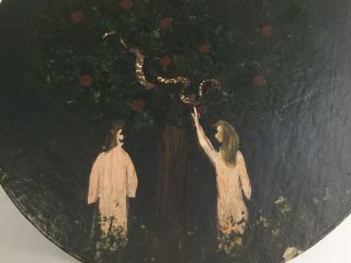 Vintage Pennsylvania Folk Art Adam And Eve Painting On Pantry Box